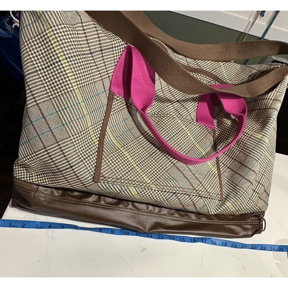 Land’s End Canvas Getaway Duffle Bag Antique Alabaster Pink Glen Plaid Travel - Picture 11 of 16